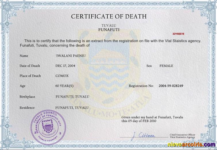 Tuvalu vital record death certificate